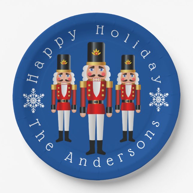 Red and White Christmas Nutcrackers Personalize Paper Plates (Front)