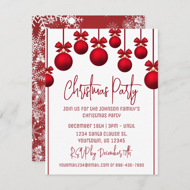 Red and White Christmas Party Invitation (Front/Back)