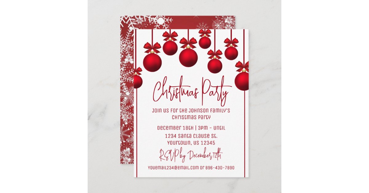 Red and White Christmas Party Invitation | Zazzle