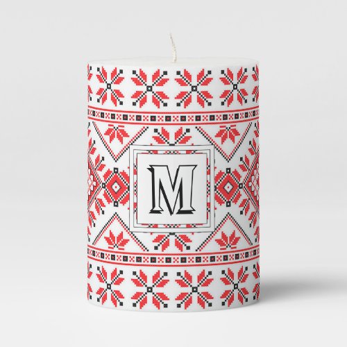 Red and White Christmas Pattern Monogram Candle