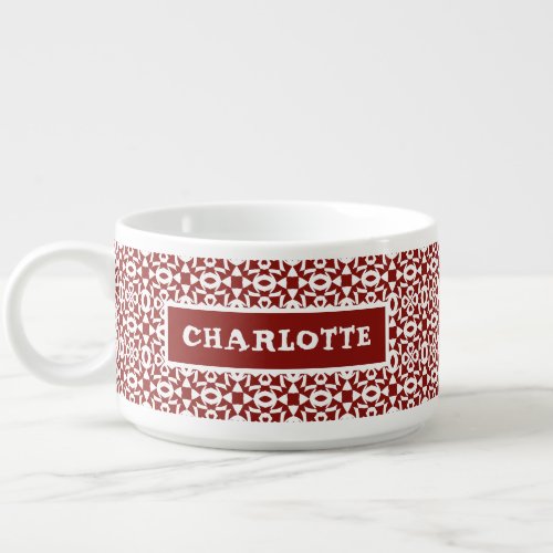 Red And White Christmas Pattern Name Bowl