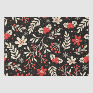 Red and white Christmas pattern on black Tissue Paper
