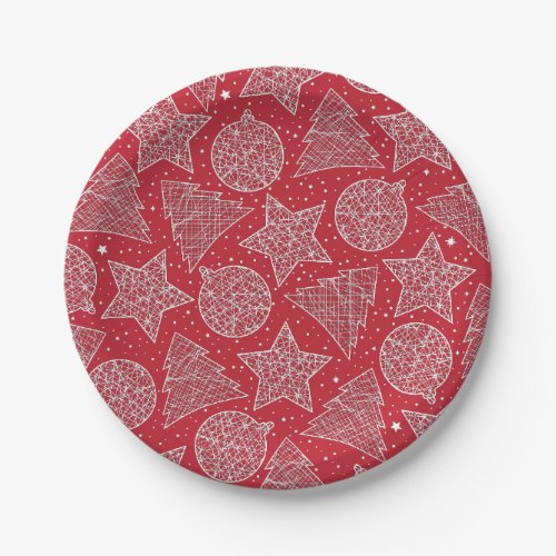 Red and White Christmas Pattern Paper Plates