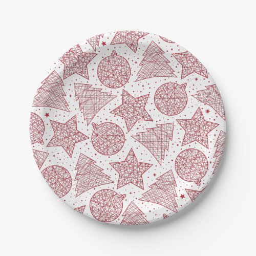 Red and White Christmas Pattern Paper Plates