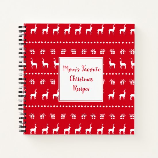 Red and White Christmas Pattern Square Recipe | Notebook