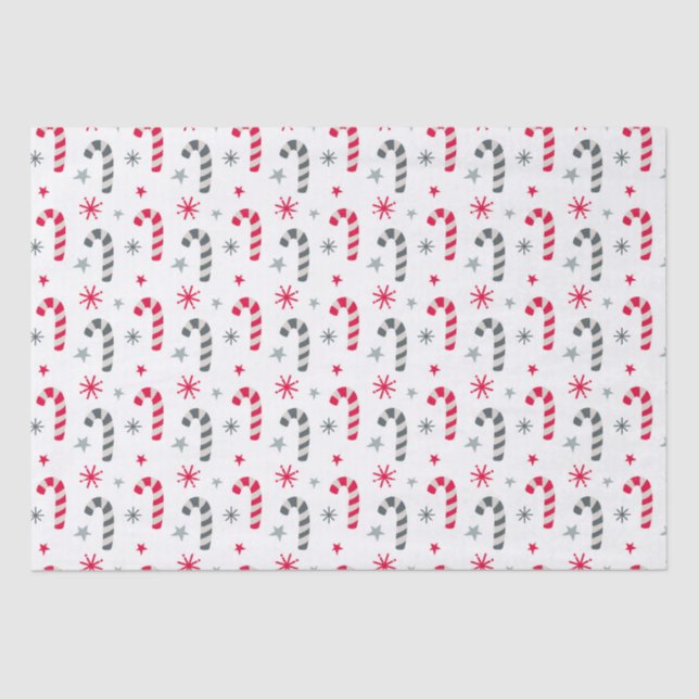 Red and White Christmas Pattern with Candy Canes Tissue Paper (Front)