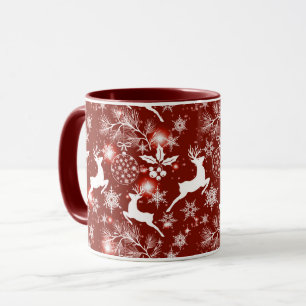 Red and white Christmas pattern with reindeer Mug