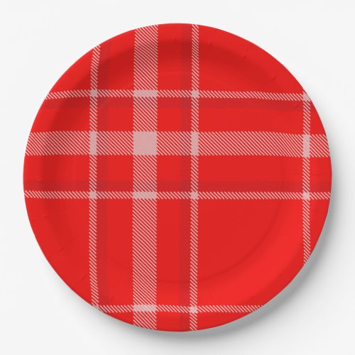 Red and White Christmas Plaid Festive Paper Plates