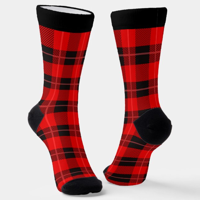 Red and white Christmas plaid pattern Socks (Angled)