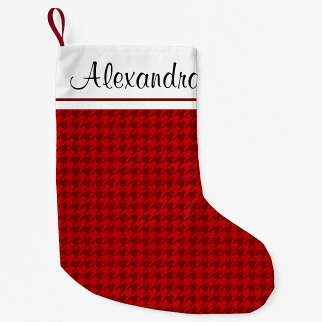 Red and White Christmas Rustic Pattern Monogram Small Christmas Stocking (Front)
