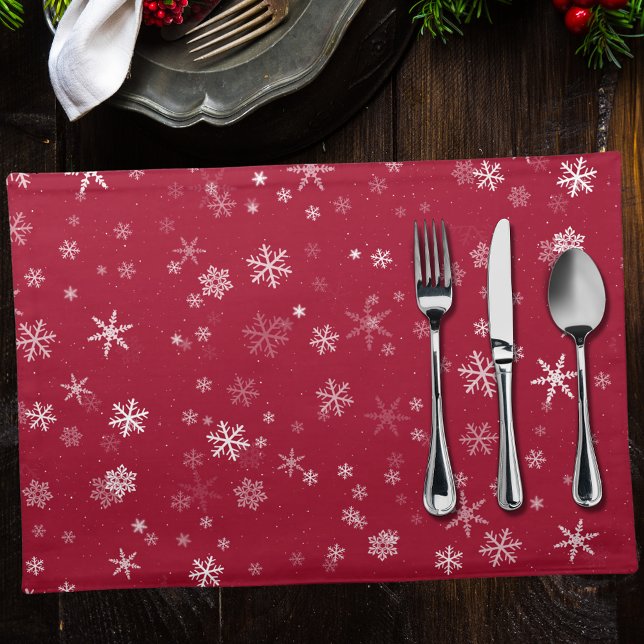 Red and White Christmas Snowflake Pattern Cloth Placemat (Creator Uploaded)