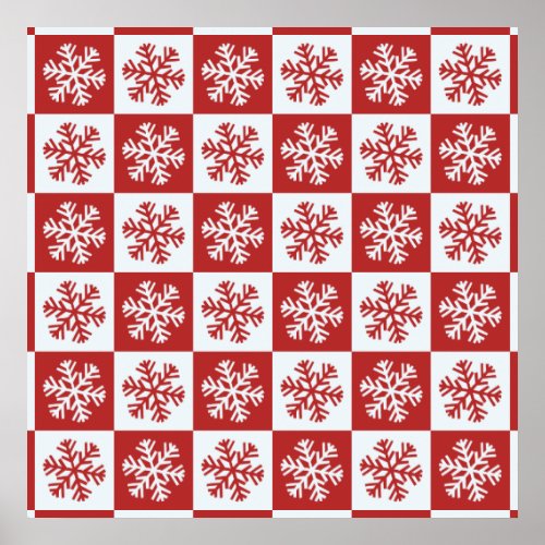 Red and White Christmas Snowflake Pattern Poster