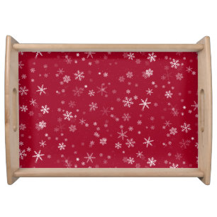 Red and White Christmas Snowflake Pattern Serving Tray