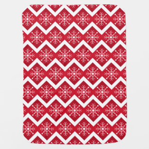 Red and White Christmas Snowflakes Chevron Pattern Baby Blanket