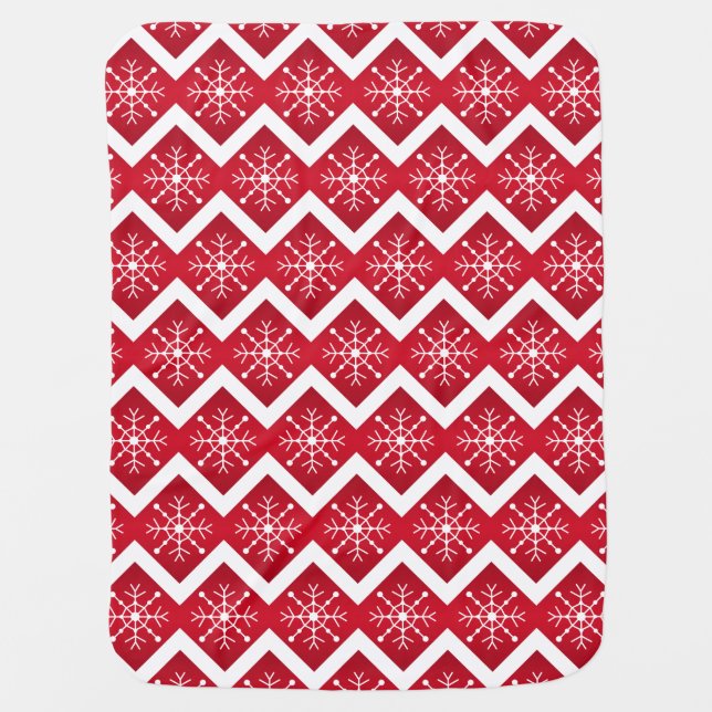 Red and White Christmas Snowflakes Chevron Pattern Baby Blanket (Front)