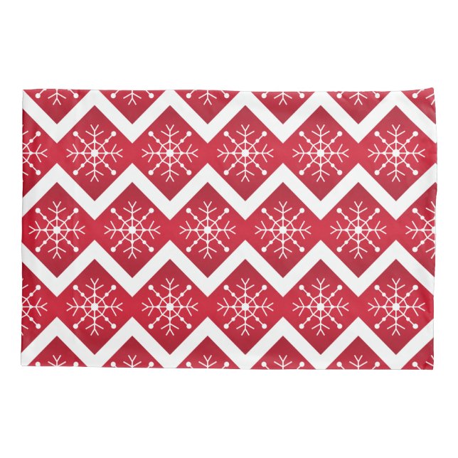 Red and White Christmas Snowflakes Chevron Pattern Pillow Case (Back)