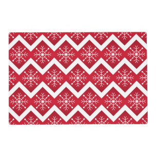 Red and White Christmas Snowflakes Chevron Pattern Placemat