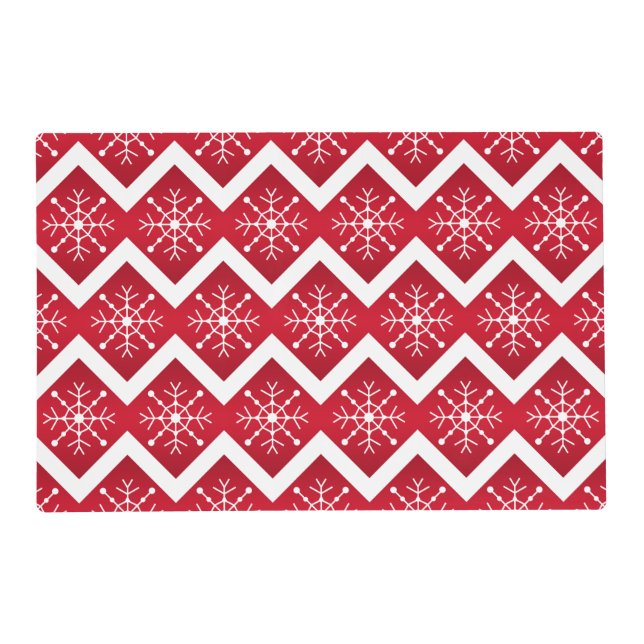 Red and White Christmas Snowflakes Chevron Pattern Placemat (Front)