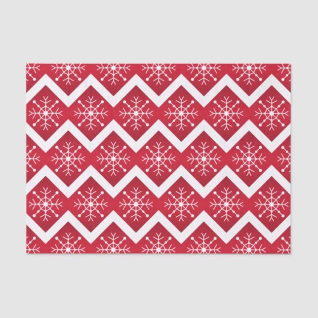 Red and White Christmas Snowflakes Chevron Pattern Tissue Paper (Front)