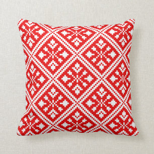 Red and White Christmas Snowflakes Pattern Throw Pillow
