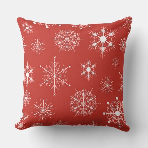 Red And White Christmas Snowflakes Throw Pillow