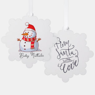 Red and White Christmas Snowman from Santa Ornament Card