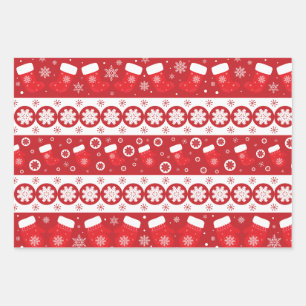 Red and White Christmas Stockings and Mittens Wrapping Paper Sheets