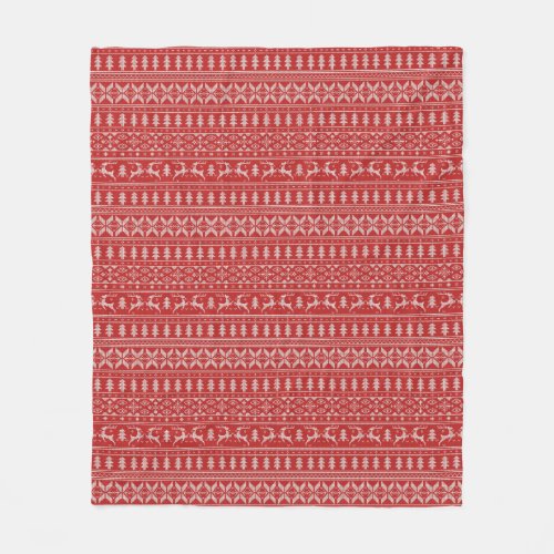 Red and White Christmas Sweater Design Fleece Blanket