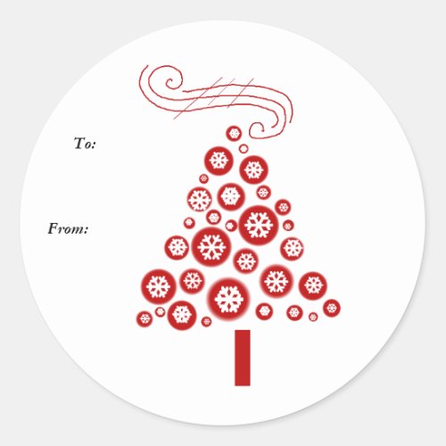 Red and White Christmas Tree Classic Round Sticker
