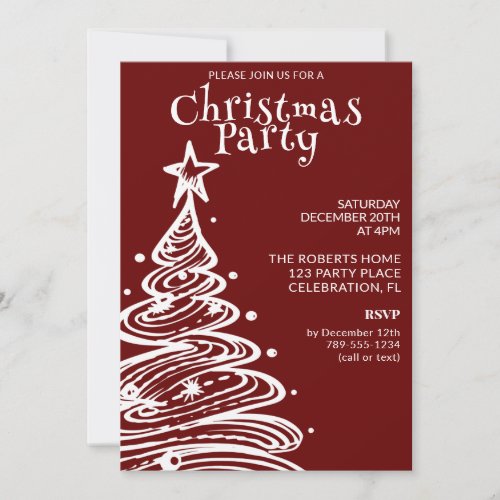 Red and White Christmas Tree Party Invitation