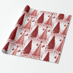 Red and White Christmas Tree Snowflakes Wrapping Paper