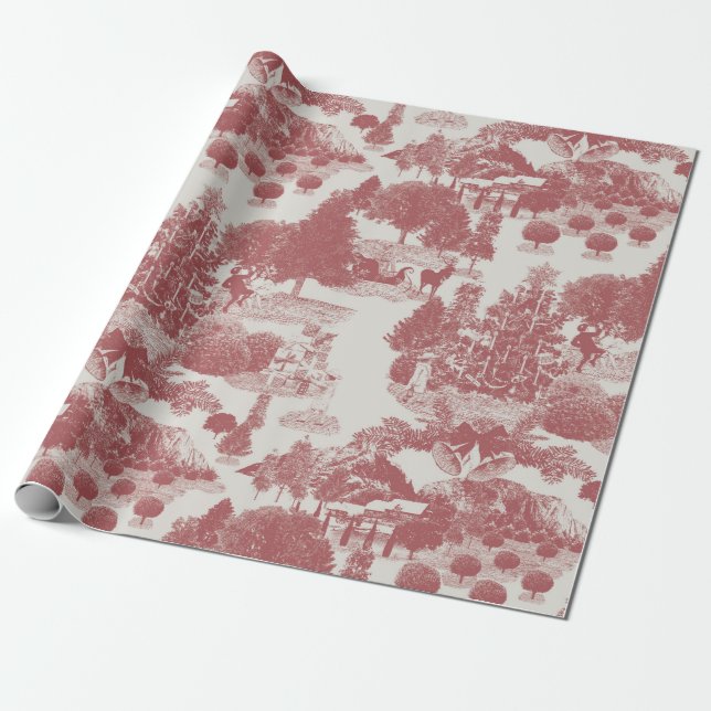 Red and White Christmas Winter Wonderland Wrapping Paper (Unrolled)
