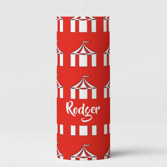 Red and white circus tents pillar candle (Front)