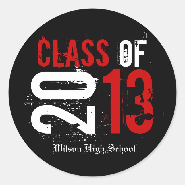 Red and White Class of 2013 Graduation Classic Round Sticker (Front)