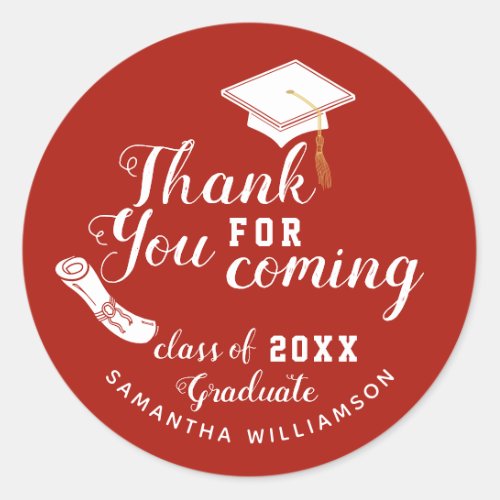 Red and White Class of 2023 Graduate Thank You Classic Round Sticker