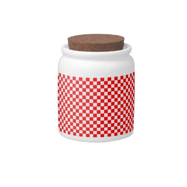 Red and White Classic Checkerboard by STaylor Candy Jar (Front)