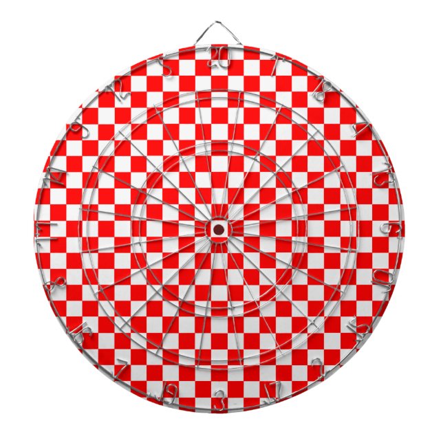 Red And White Classic Checkerboard by STaylor Dartboard (Front)