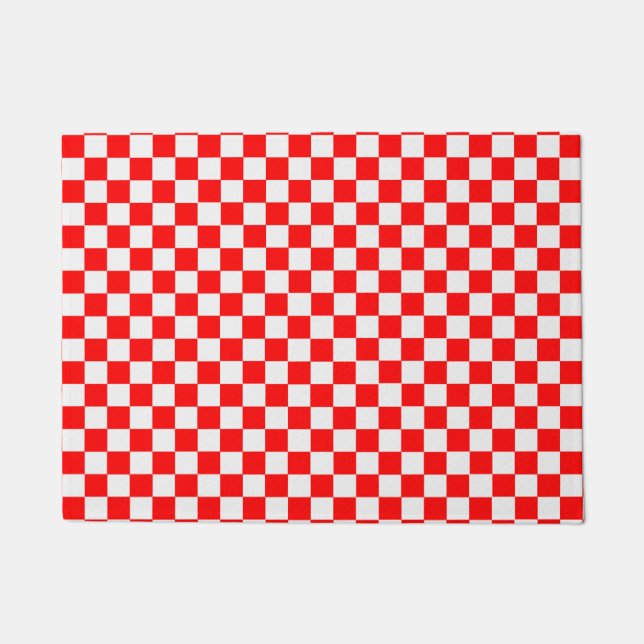 Red And White Classic Checkerboard by STaylor Doormat (Front)