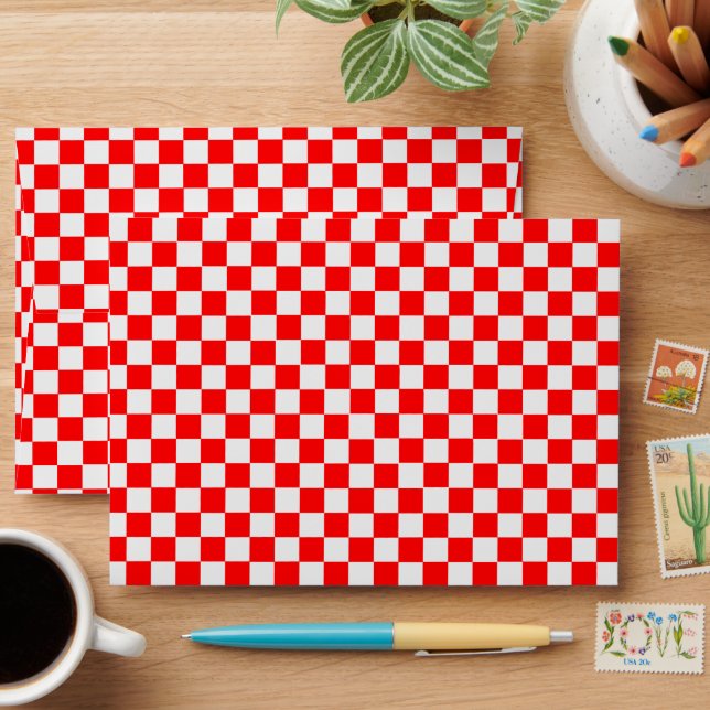 Red And White Classic Checkerboard by STaylor Envelope (Desk)
