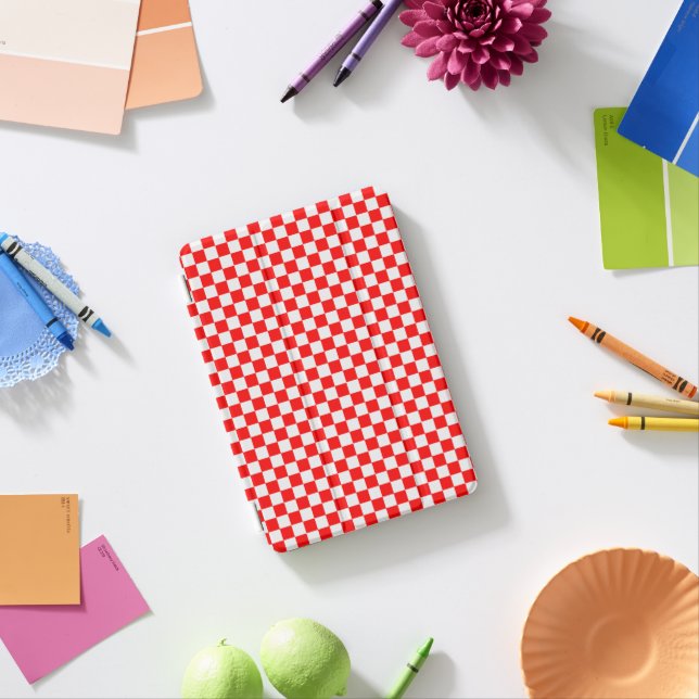 Red And White Classic Checkerboard by STaylor iPad Mini Cover (In Situ)