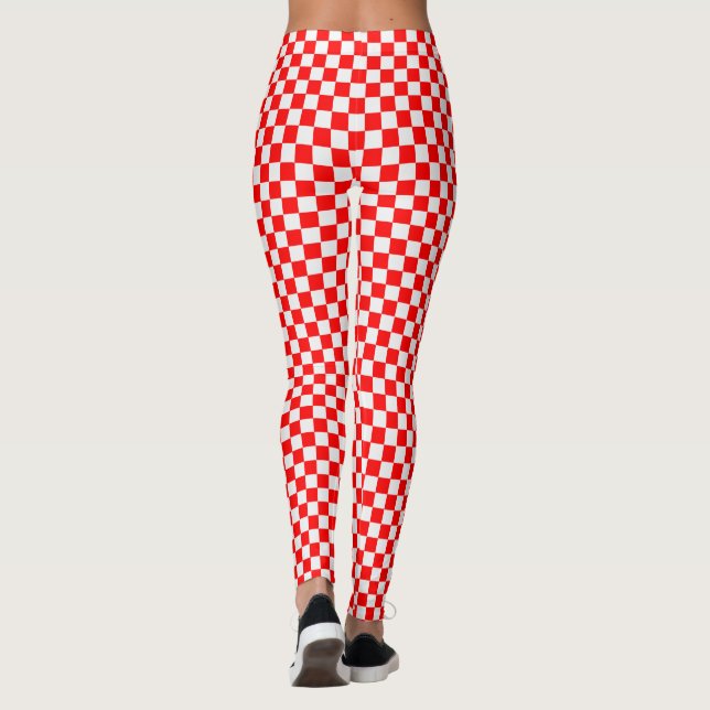 Red And White Classic Checkerboard by STaylor Leggings (Back)