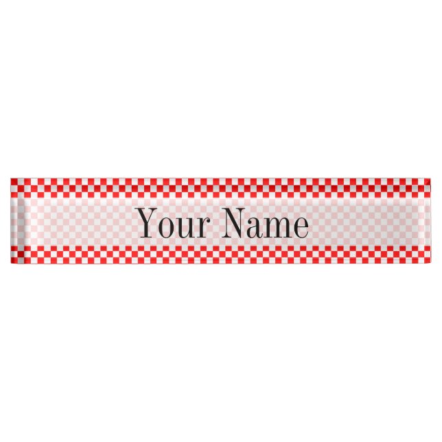 Red And White Classic Checkerboard by STaylor Name Plate (Front)