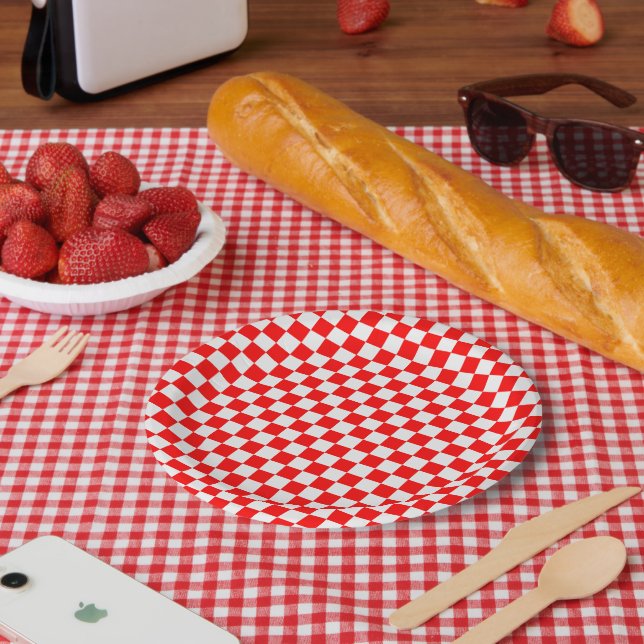 Red And White Classic Checkerboard by STaylor Paper Plates (Picnic)