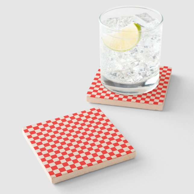 Red And White Classic Checkerboard by STaylor Stone Coaster (Side)