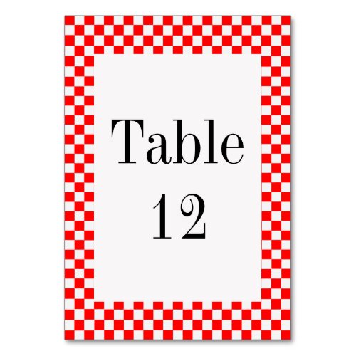Red and White Classic Checkerboard by STaylor Table Number