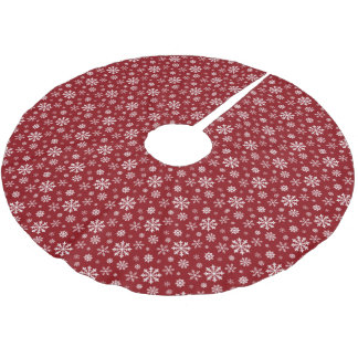 Red And White Classic Christmas Snowflake Pattern Brushed Polyester Tree Skirt