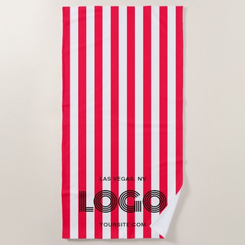 Red and White Classic Stripe Logo Beach Towel