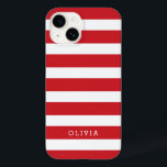 Red and White Classic Stripes Monogram Case-Mate iPhone 14 Case<br><div class="desc">Simple chic and classy horizontal stripe patterned case personalized with your monogram initials or name. Click Customize It to change text fonts and colors to create your own unique one of a kind design. Adorable custom gifts!</div>