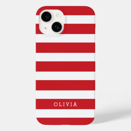 Red and White Classic Stripes Monogram Case_Mate iPhone 14 Case