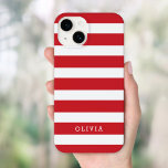 Red and White Classic Stripes Monogram Case-Mate iPhone 14 Case<br><div class="desc">Simple chic and classy horizontal stripe patterned case personalized with your monogram initials or name. Click Customize It to change text fonts and colors to create your own unique one of a kind design. Adorable custom gifts!</div>